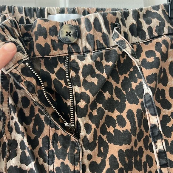 GANNI Leopard Washed Cotton Canvas Drawstring Trousers in Almond Milk 42 - Picture 5 of 13